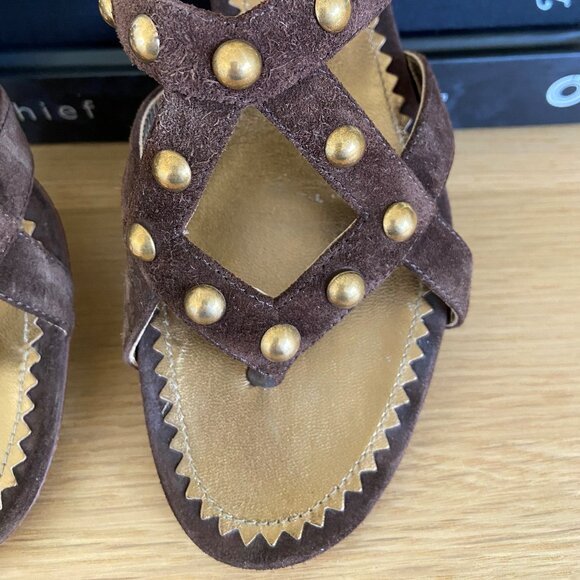 Brown Suede Prada Studded Sandals 36.5 - Picture 4 of 8